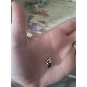 Vintage Japan Black Teardrop Pendant Gold Tone Rhinestone MCM Mid Century Modern